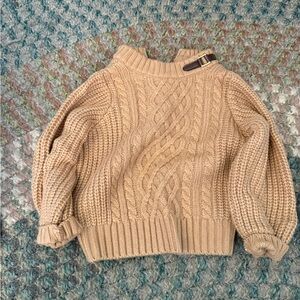 Janie and Jack Camel Cable Knit Turtleneck Sweater with Buckle